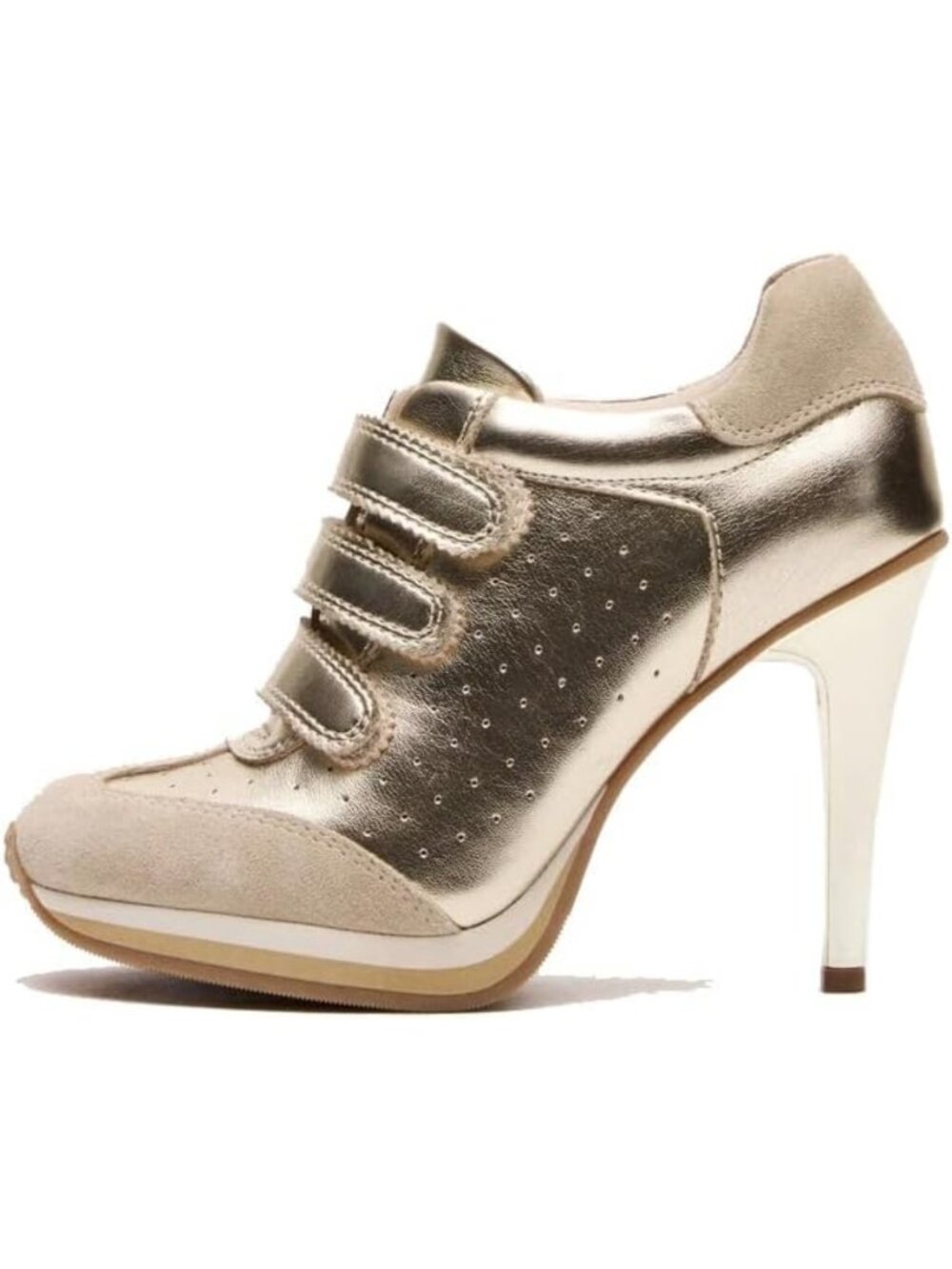 Chic Suede Sneaker Heels for Women - High Heel Stiletto, Comfort T-Toe, Vintage